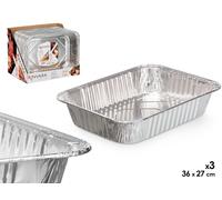 KINVARA Set de 3 Bandejas Rectangulares de Aluminio 36x27cm