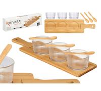 Kinvara Set de 3 Cuencos de Cristal con Cuchara y Bandeja de Bambú