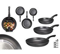 KINVARA Set de 3 Sartenes de Aluminio Negro