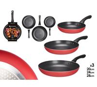 Kinvara Set de 3 Sartenes de Aluminio Rojo