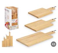 Kinvara Set de 3 Tablas de Corte de Bambú con Asas de Cuero y Metal