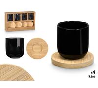 Kinvara Set de 4 Vasos para Café de Cerámica Negra con Posavasos de Bambú