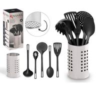 Kinvara Set de 5 Utensilios con Soporte en Acero y Plástico, Gris y Negro