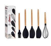Kinvara Set de 5 Utensilios de Cocina de Silicona con Mango de Madera de Haya