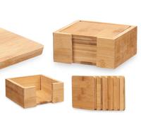 Kinvara Set de 6 Posavasos Cuadrados de Bambú con Soporte