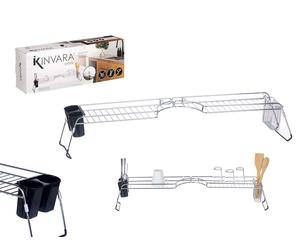 Kinvara Soporte de Fregadero Metal Doble Cubertero Plata y Negro
