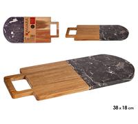 KINVARA Tabla de Cortar de Madera de Acacia y Mármol Negro con Asa