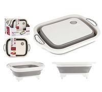 KINVARA Tabla de cortar plegable con colador Blanco-Gris