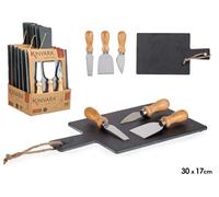 Kinvara Tabla de quesos de pizarra con 3 cuchillos, Negro
