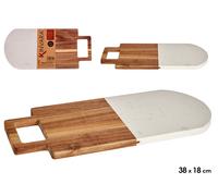 Kinvara Tabla para Cortar de Madera de Acacia y Mármol Blanco con Asa