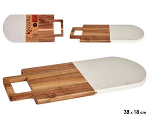 Kinvara Tabla para Cortar de Madera de Acacia y Mármol Blanco con Asa