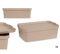 KIPIT Caja de plástico con tapa de 14 l Beige