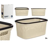 KIPIT Cesta de Plástico Rattan Ropa 36L Crema-Negro