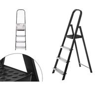 Kipit Escalera Alta 4 Peldaños Metal Aluminio Acero Negro Plata 146x11.5x40 cm (Set de 2)