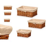 KIPIT Set 3 Cestos Rectangulares de Mimbre Natural