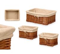 KIPIT Set de 1 más 2 Cestos Rectangulares de Mimbre Natural