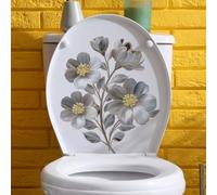 KiraKira Moderno adhesivo de lujo en 3D para inodoro, diseño de flores plateadas, impermeable, PVC, para decoración de tapa de asiento de baño, verde, 25 x 24 cm