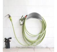 KiraKira Soporte de pared para manguera de agua de jardín, para almacenamiento de trabajo, se adapta a mangueras de 50 pies, colgador plateado fácil de instalar, 1 paquete