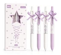 Kireida 4 bolígrafos de gel morados con lazo, bolígrafos de gel retráctiles de punta fina 0,5 mm con tinta negra, set de bolígrafos bonitos estilo kawaii para oficina, escuela, apuntes, journaling y