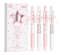 Kireida 4 bolígrafos de gel rosa con lazo, bolígrafos retráctiles de gel 0,5 mm punta fina tinta negra, set de bolígrafos bonitos estilo kawaii para oficina, escuela, apuntes, journaling y mujeres