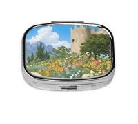 KIRROWE Organizador de pastillas, compacto, elegante y hermoso, ligero y fácil de llevar, muy adecuado para viajes y uso diario. Las flores florecientes debajo del castillo