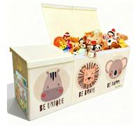 KissyMino Baúl almacenaje juguetes infantil XL con tapa, Organizador juguetes infantil plegable, Cesta decorativa dormitorio, sala de juegos y guardería, Juguetero (Beige, Be Brave)