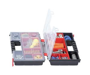 Kistenberg tool organizer narzędziowy norb duo 30 red, durable plastic toolbox with transparent polycarbonate lid and functional partitions, perfect for tool organization, impact resistant.