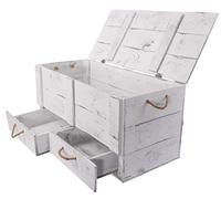 Kistenkolli Altes Land Baúl grande de madera con tapa y cajones,85x39x40cm,para boda,cofre del tesoro, caja de juguetes, jardín, banco, espacio de almacenamiento, para dormitorio, salón, color blanco