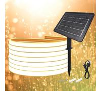 KISUFU 24 V COB Solar LED Strip, IP65 impermeable 320 LEDs/m tira LED solar de doble cara con panel solar de 1200 mAh, 8 modos para jardín, patio, cumpleaños, boda, decoración
