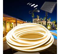KISUFU 24V Neon Tira LED Solar Exterior, IP65 Impermeable 120 LEDs/m 2835 neón Luces Solares con 1.3W 1200MAH Controlador de caja solar de 8 modos para Jardín, Patio, Navidad, Fiesta
