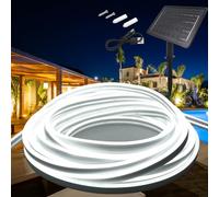 KISUFU 24V Neon Tira LED Solar Exterior, IP65 Impermeable 120 LEDs/m 2835 neón Luces Solares con 1.3W 1200MAH Controlador de caja solar de 8 modos para Jardín, Patio, Navidad, Fiesta