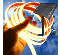 KISUFU 24V Tira LED Solar Exterior, 320 LEDs/m IP68 Impermeable SMD 2835 Autoadhesiva Luz LED Cinta de luz alimentada por energía solar con 7200mah Panel solar para Jardín, Terraza, Balcón, Valla.
