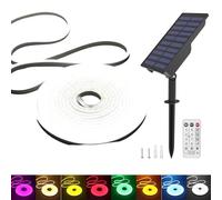 KISUFU Energía solar Tira LED 24v de Neón, 2835 120 LEDs/M IP65 Impermeable Silicona tira de luz de neón con 1.5W controlador solar enchufado en la pared de carga USB para decoración exterior.