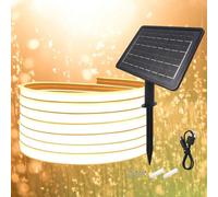 KISUFU Luces Exterior Solar 24V, Luminoso en ambos lados COB 320 Leds/m Neon Tira de Luz LED 8 Modos de Luz Luces Solares con 2400mah Panel Solar Para Jardines, Patio, Dormitorio, Decoración Party.