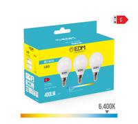 KIT 3 BOMBILLAS ESFERICAS LED E14 5W 400lm 6400K LUZ FRIA Ø4,5x8cm EDM