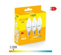 KIT 3 BOMBILLAS VELA LED E14 5W 400lm 3200K LUZ CALIDA Ø3,6x10cm EDM
