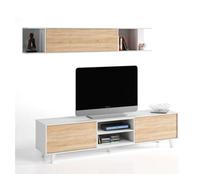 Kit 3 muebles salón comedor color blanco zaiken y roble canadian (mueble tv, mesa de centro y aparador)