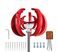 Kit Aerogenerador Vertical 100W 300W 500W, 12V 24V 48V Generador con Controlador, Motor Trifásico AC Imán Permanente, 5 Aspas, Brida Estándar DN25 para Off-Grid(12V,500W)