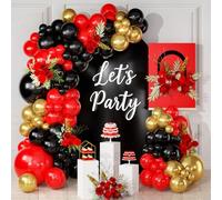Kit Arco Globos Dorados Rojo Negro, 113 Piezas Helio para Globos de Cumpleaños Feliz Globo Negro y Rojo Confeti Dorada, para Cumpleaños Boda Baby Shower Día San Valentín Decoración de Fiesta