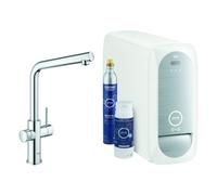 Kit básico monomando de fregadero Grohe Blue Home, 221 mm de alcance, caños en L, con filtro y función de refrigeración, 31454001, Color: cromado