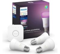 Kit básico Philips Hue White and Color ambiance, casquillo E27, conjunto de iluminación inteligente, Bluetooth/Zigbee, blanco, LED, E27, A60