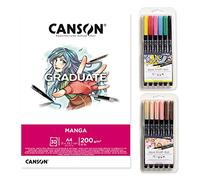 Kit Bloc Canson Graduate Manga 30 Hojas Liso 200g, Lyra Aqua Brush Duo Tonos Primarios 6 uds y Lyra Aqua Brush Duo Skin Tones 6 uds, Rotuladores con Doble Punta: una fina y otra pincel - Ofituria