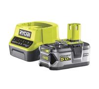 RYOBI - Pack 1 Cargador Rápido 2.0 A/h + 1 Batería Litio+ 18V One + 5,0 Ah - Batería Multiusos Compatible con Más de 200 Herramientas de Bricolaje, Jardinería, Limpiez, Automoción RYOBI - RC18120-150