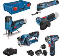 Kit combinado con 5 herramientas de 12V: GSR (FC) + GOP + GHO + GWS + GST + 3 baterías GBA + cargador GAL + maletín XL-BOXX