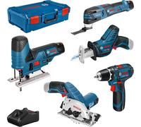 Kit combinado con 5 herramientas de 12V: GSR + GST + GOP + GKS + GSA + 3 baterías GBA de 3.0Ah + cargador GAL + maletín XL-BOXX
