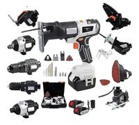 Kit combinado de herramientas eléctricas, juego de carpintería multifuncional inalámbrico 10 en 1 con motor sin escobillas, batería de 4.0 Ah y cajas de herramientas para proyectos de bricolaje