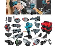 Kit combinado de herramientas eléctricas multifuncionales: taladro de impacto sin escobillas, sierra de calar, destornillador, lijadora, máquina de limpieza, sierra de cadena, llave de doble propósito