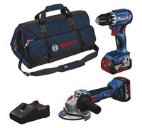 Kit combinado profesional: 2 herramientas de 18 V (GSR + GWS) + 2 baterías de 4,0 Ah + cargador