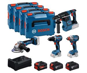 Kit combinado profesional Bosch de 18V: GSR 18V-65 + GDX 18V-285 + GBH 18V-26 + GWS 18V-11