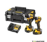 DeWALT - Kit de atornillador perforador y destornillador de impacto a batería 18V, 2 baterías de 5,0 Ah XR, con cargador. DCK2051P2T